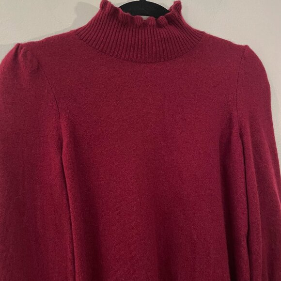 EUC Sezane Brianna Cashmere Ruffle Neck Sweater Raspberry Red Small - Picture 4 of 7